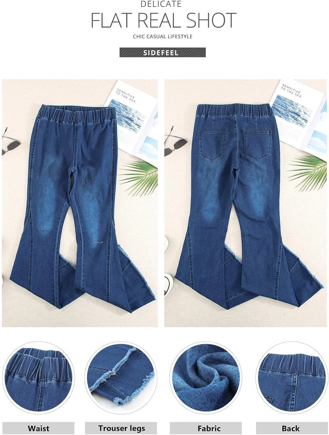 Sidefeel Women's Flare Jeans Strenchy Elastic High Waisted Bell Bottom Bootcut Denim Pants
