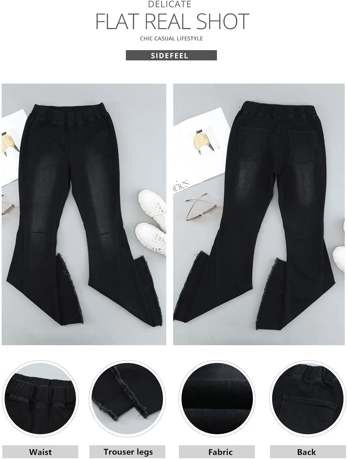 Sidefeel Women's Flare Jeans Strenchy Elastic High Waisted Bell Bottom Bootcut Denim Pants
