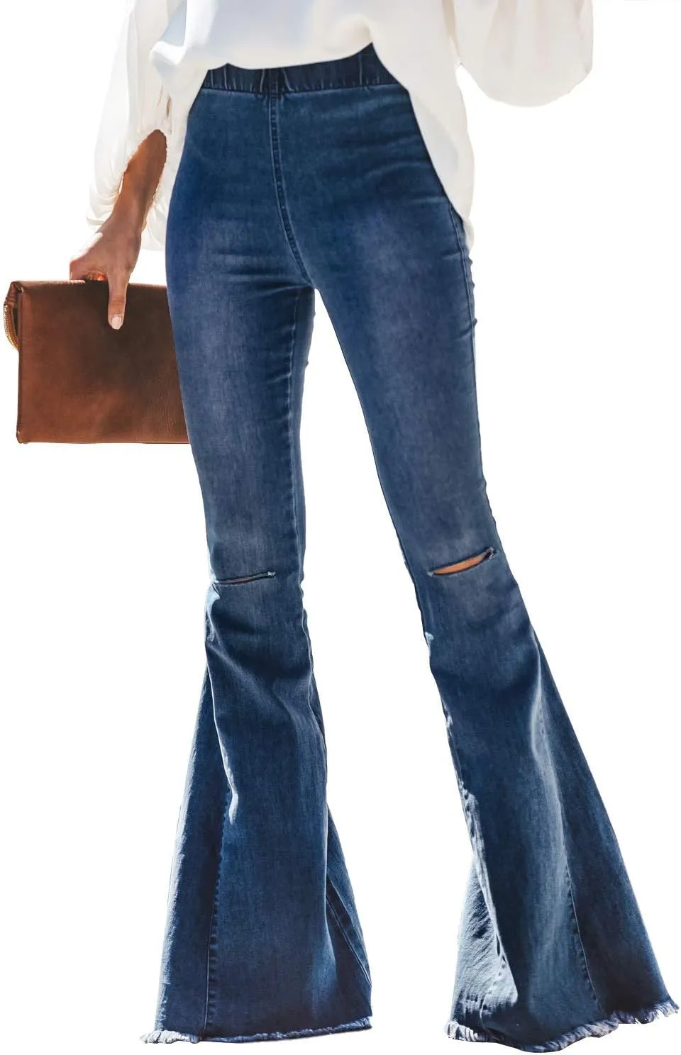 Sidefeel Women's Flare Jeans Strenchy Elastic High Waisted Bell Bottom Bootcut Denim Pants