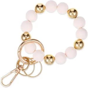 Silicone Bead Keychain Adjustable Wristlet Ring Women Wrist Keychain Stretchy Wristband Key Holder for Car Keys Wallets ID Badge Skin-Friendly Elastic Bangle Bracelet Daily Essentials