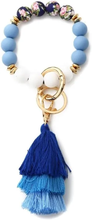 Silicone Beaded Wristlet Bracelet Keychain Tassel Key Ring Bracelet keychain Key Chain Car Keys Keychain for Women