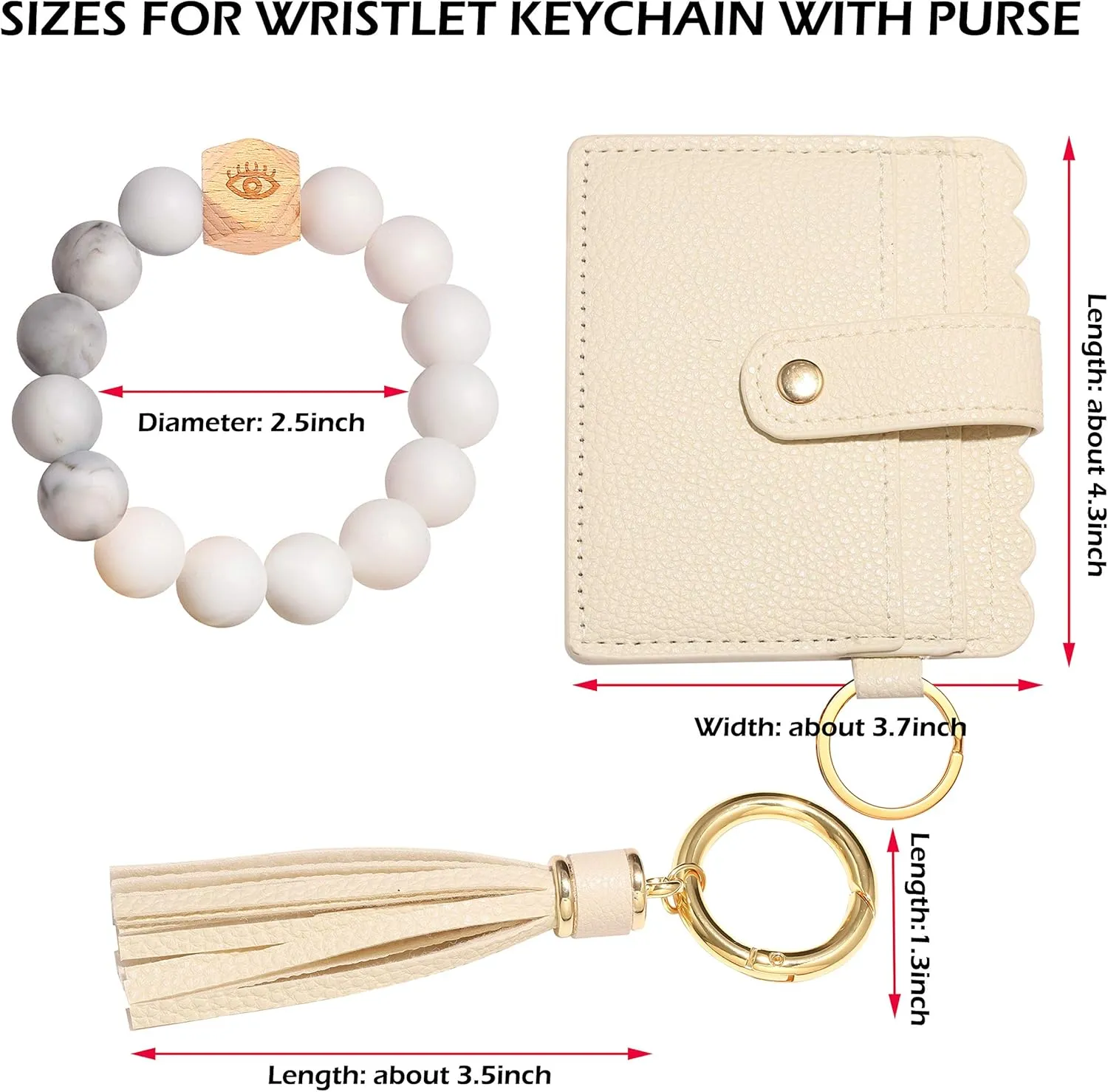 Silicone Wristlet Keychain Bracelet with Wallet, House Car Tassel Key Ring Pocket Card Holder