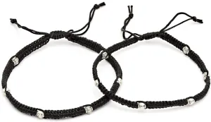 Silver Beaded Charms Black Thread Handmade Adjustable Anklet (Payal) for Women/Men/Unisex - Pack of 2