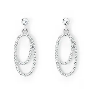 Silver Tone Oval Earrings With Clear Crystals