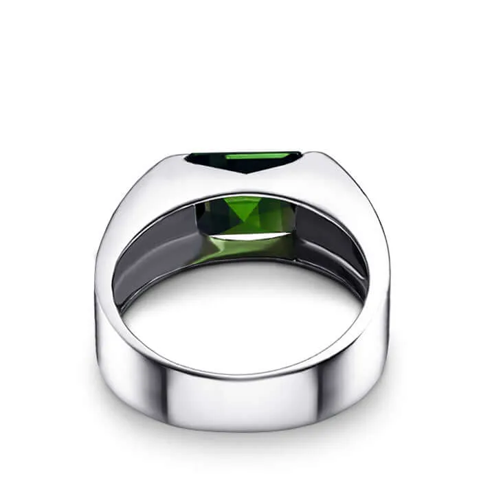 Simple Men's Ring Sterling Silver with Single Square Gemstone