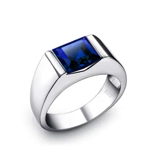 Simple Men's Ring Sterling Silver with Single Square Gemstone