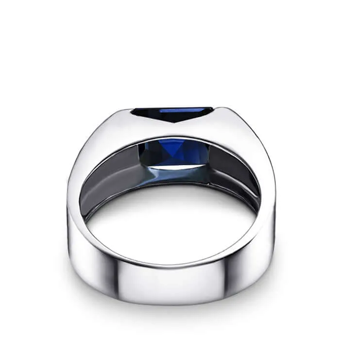 Simple Men's Ring Sterling Silver with Single Square Gemstone