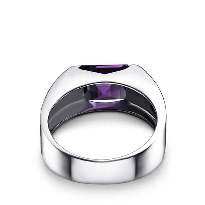 Simple Men's Ring Sterling Silver with Single Square Gemstone