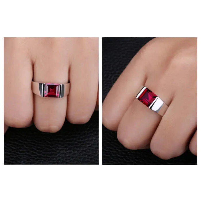 Simple Men's Ring Sterling Silver with Single Square Gemstone