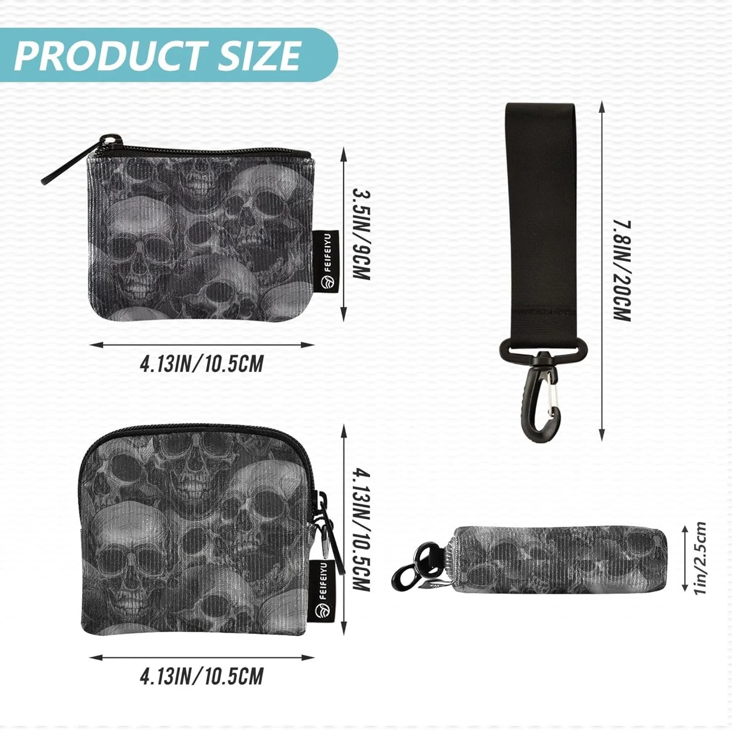 Skull Happy Halloween Black Horror Women's Card Cases Change Holder Mini Fashion Zipper Purse Wallet with Zipper Pocket for Work Travel 2 Pcs