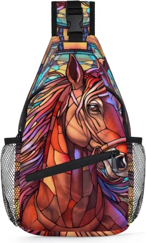 Sling Chest Bag for Women Crossbodysling Backpack for Men Crossbody with Water Bottle Holder Horse Moroccan Azulejo Shoulder Tactical Bag Fanny Packs for Travel Purses Anti Theft