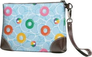 Small Clutch Purses for Women - Swim rings floating Leather Wristlet Wallets for Women with Wrist Strap