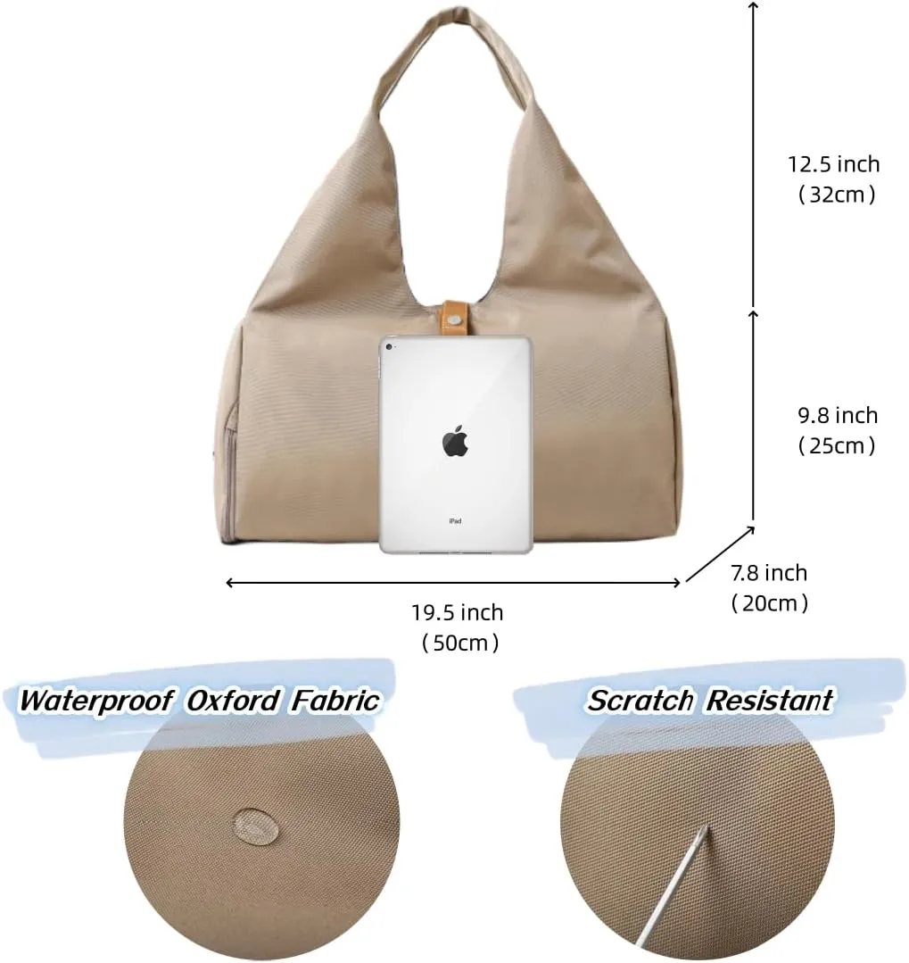 Small Gym Bag for Women with Shoe Compartment & Wet Pocket Sports Travel Duffel Bag,Yoga Gym Totes With Mat Holder,Waterproof Carry On Weekender Overnight Bag (Khaki)