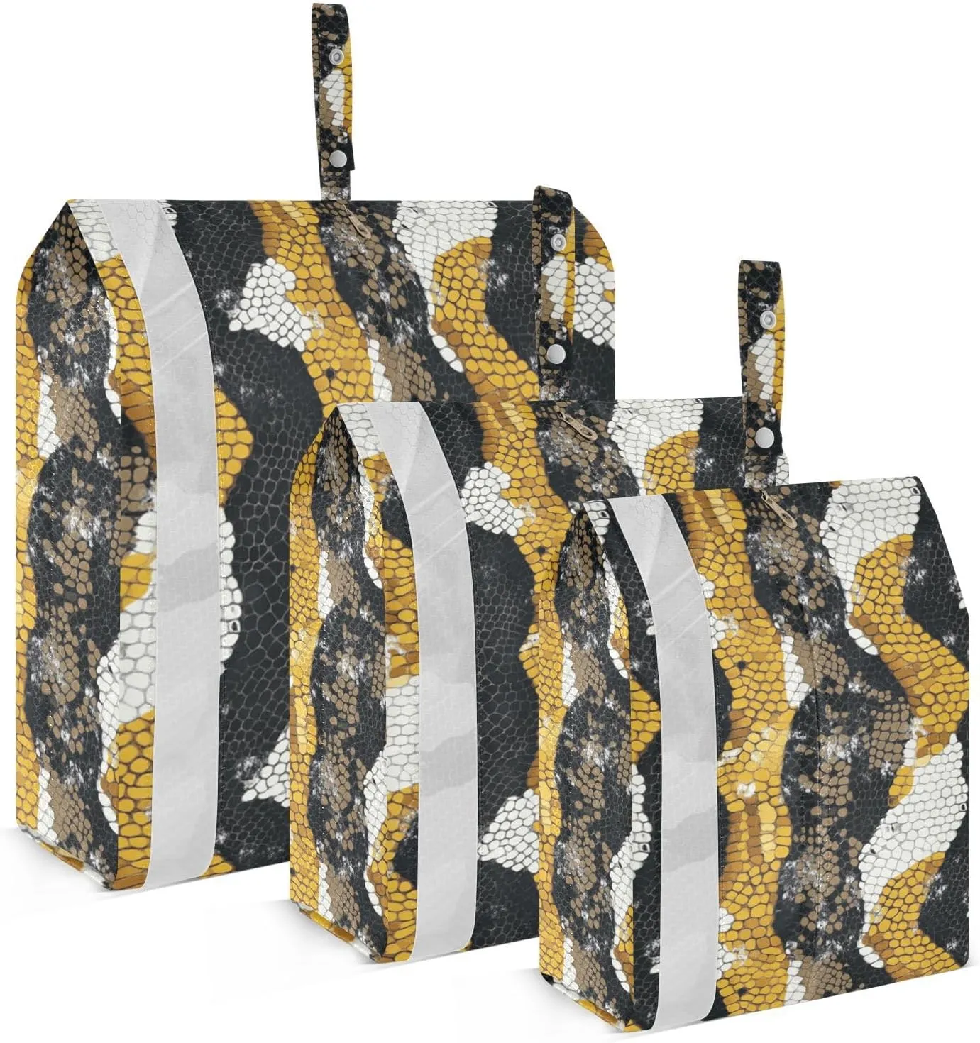 Snake Skin Dark Brown Yellow 3 Set Packing Travel Bags Collapsible Garment Bag Closet Storage Clothing Storage Bag Travel Accessory
