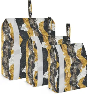 Snake Skin Dark Brown Yellow 3 Set Packing Travel Bags Collapsible Garment Bag Closet Storage Clothing Storage Bag Travel Accessory