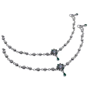 Solid Cute Indian Women style Real Oxidized 925 Silver CZ Anklets Ankle Handmade Item