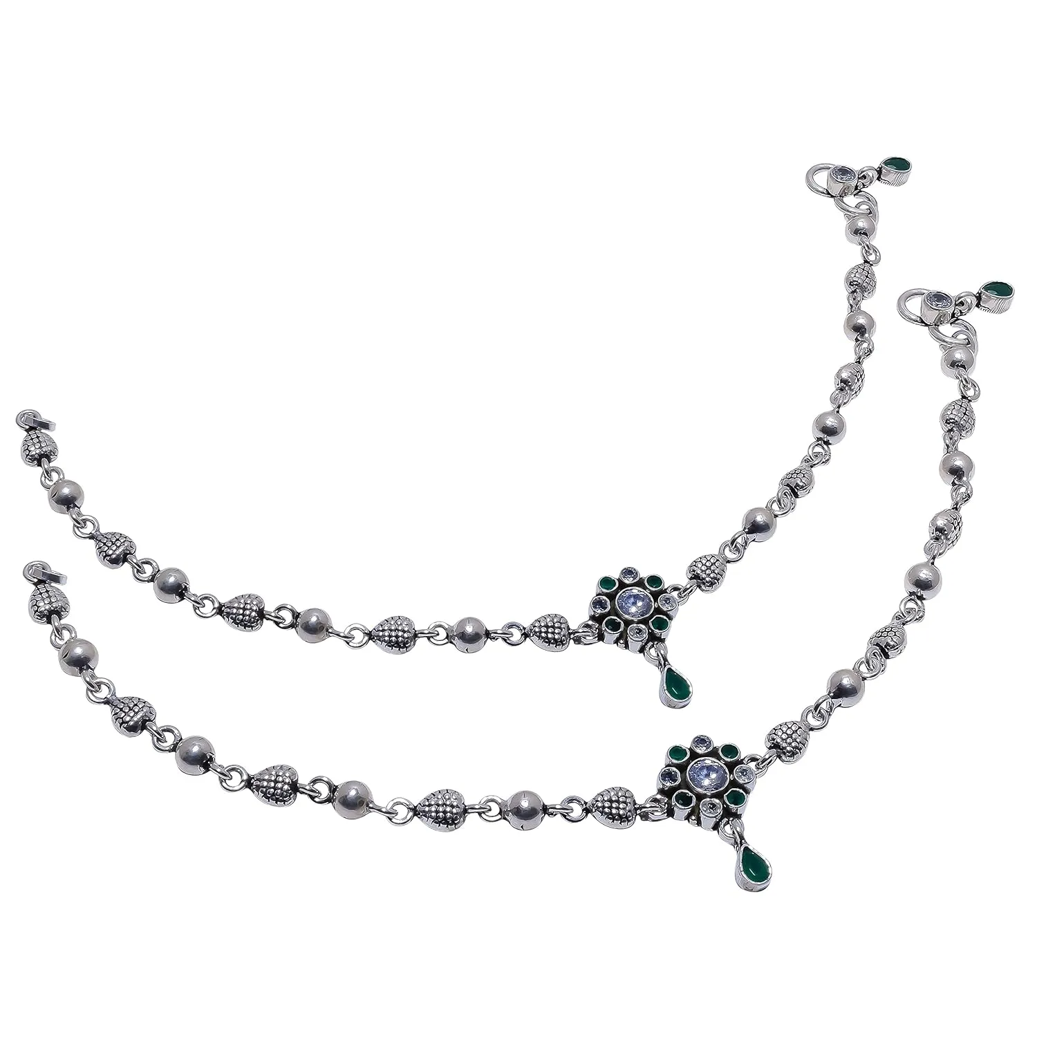 Solid Cute Indian Women style Real Oxidized 925 Silver CZ Anklets Ankle Handmade Item