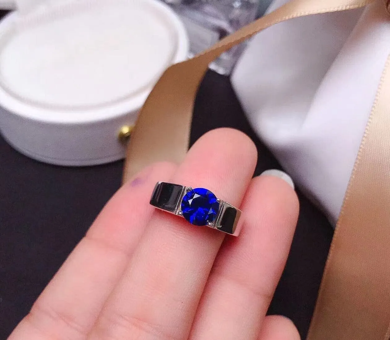Solitaire Cut Sapphire 925 Sterling Silver Ring