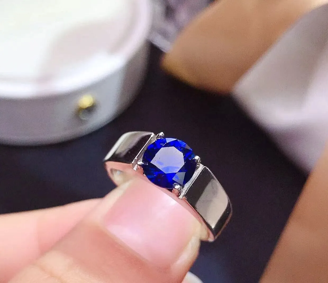 Solitaire Cut Sapphire 925 Sterling Silver Ring