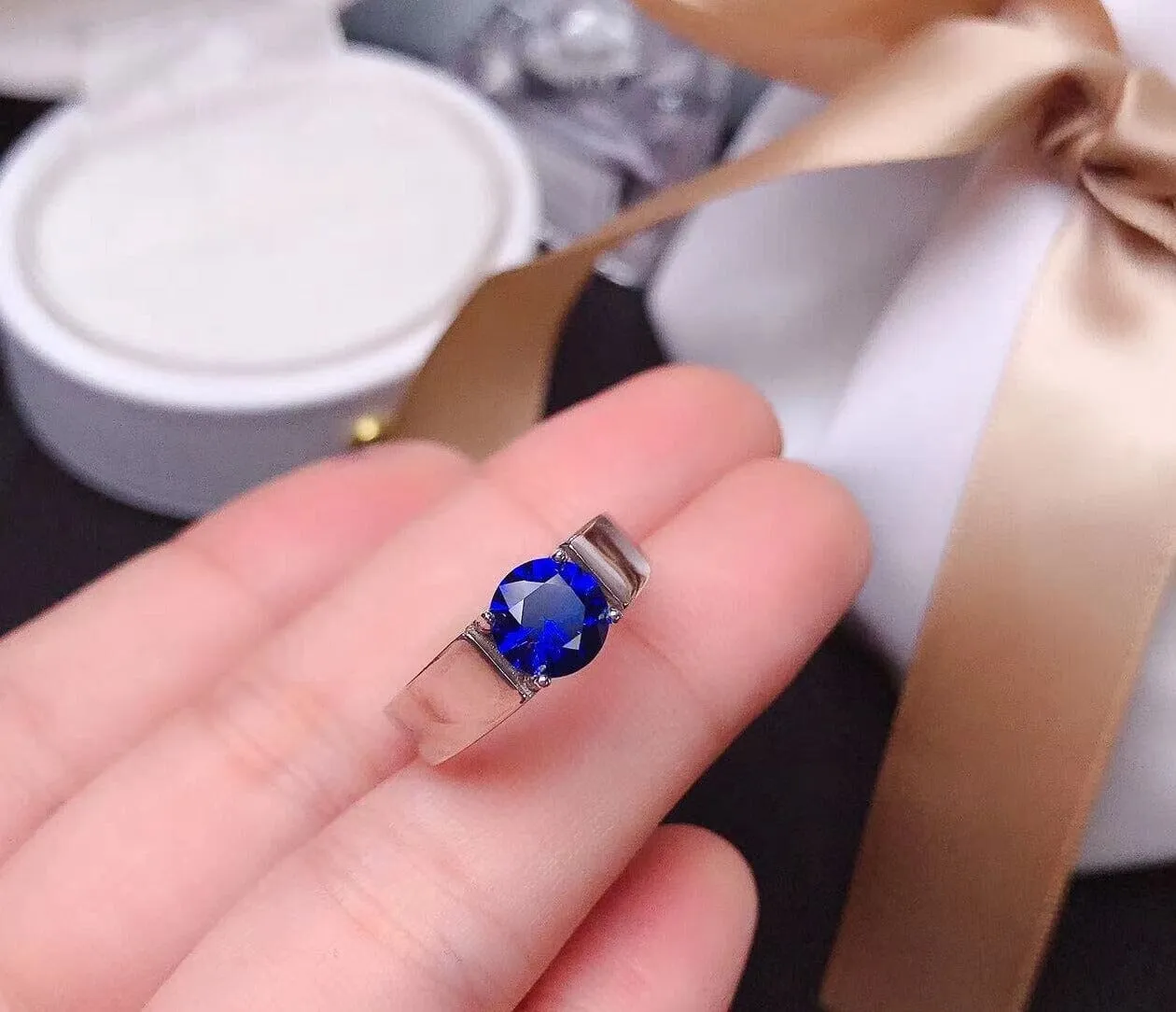 Solitaire Cut Sapphire 925 Sterling Silver Ring