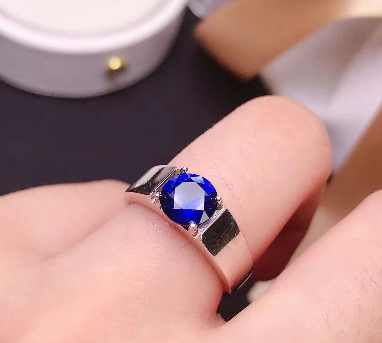 Solitaire Cut Sapphire 925 Sterling Silver Ring