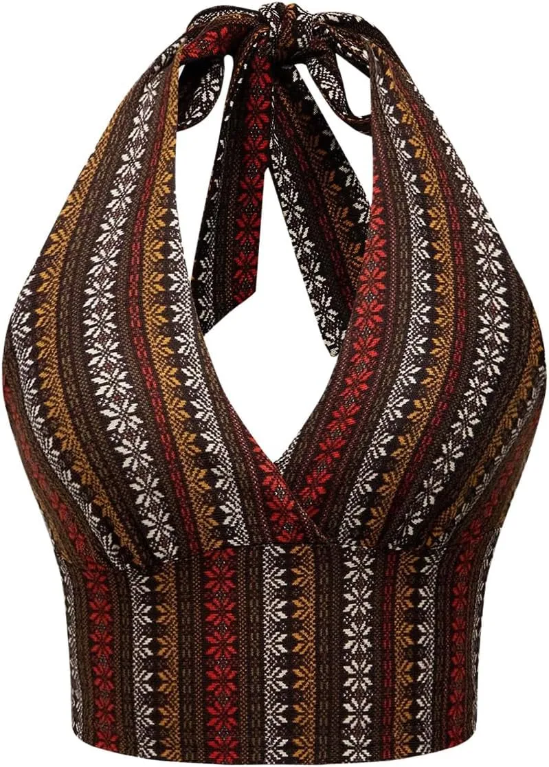 SOLY HUX Women's Boho Summer Halter Crop Tops Sleeveless Backless Tank Top Casual Sexy Going Out Tops