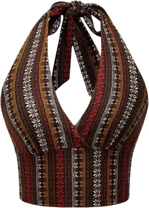 SOLY HUX Women's Boho Summer Halter Crop Tops Sleeveless Backless Tank Top Casual Sexy Going Out Tops