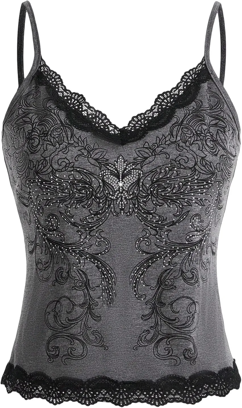 SOLY HUX Women's Plus Size Sexy Lace Tank Tops Y2K Gothic Tops Sleeveless Going Out Clubwear