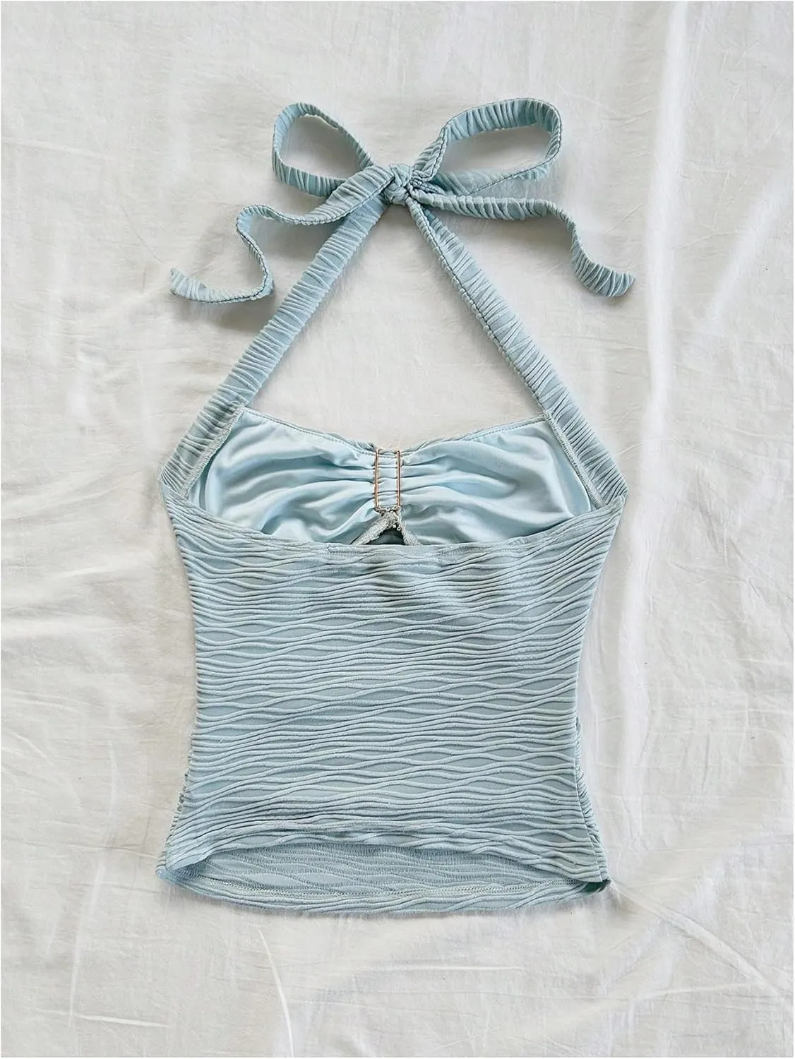 SOLY HUX Women's V Neck Halter Tops Open Back Y2k Ruched Floral Metal Summer Going Out Cami Tops