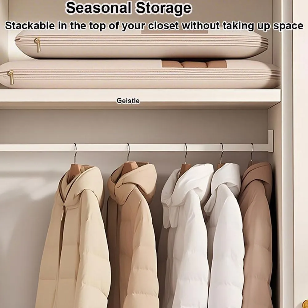 Space Saving Hanging Garment Bag with Self Compression Zipper for Coats, Down Jackets, Suits, Skirts, Dust and Moisture Proof, Neatly Hanging (Beige, Medium)