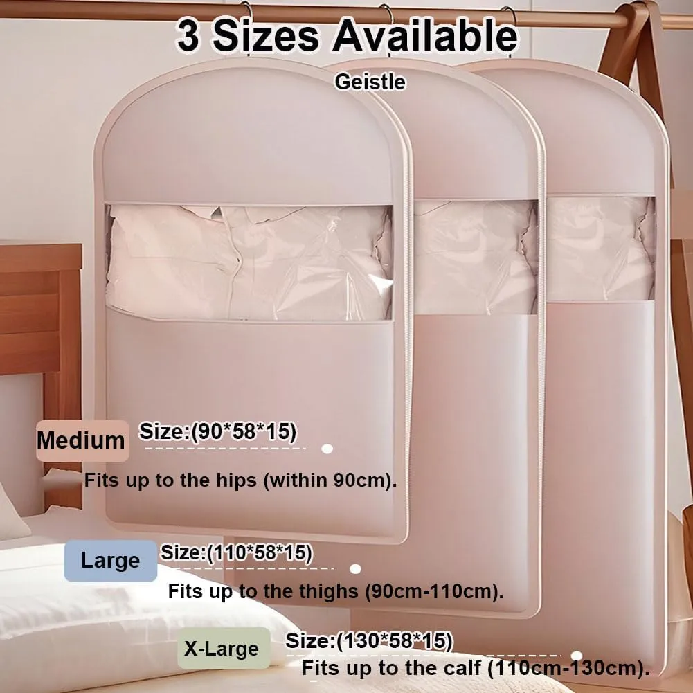 Space Saving Hanging Garment Bag with Self Compression Zipper for Coats, Down Jackets, Suits, Skirts, Dust and Moisture Proof, Neatly Hanging (Beige, Medium)