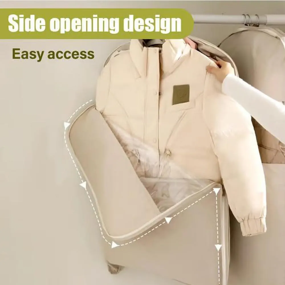 Space Saving Hanging Garment Bag with Self Compression Zipper, Otherwise Garment Bag for Down Coat, Winter Coat Storage, Protects Clothes from Wrinkles (Beige XL 1PC)