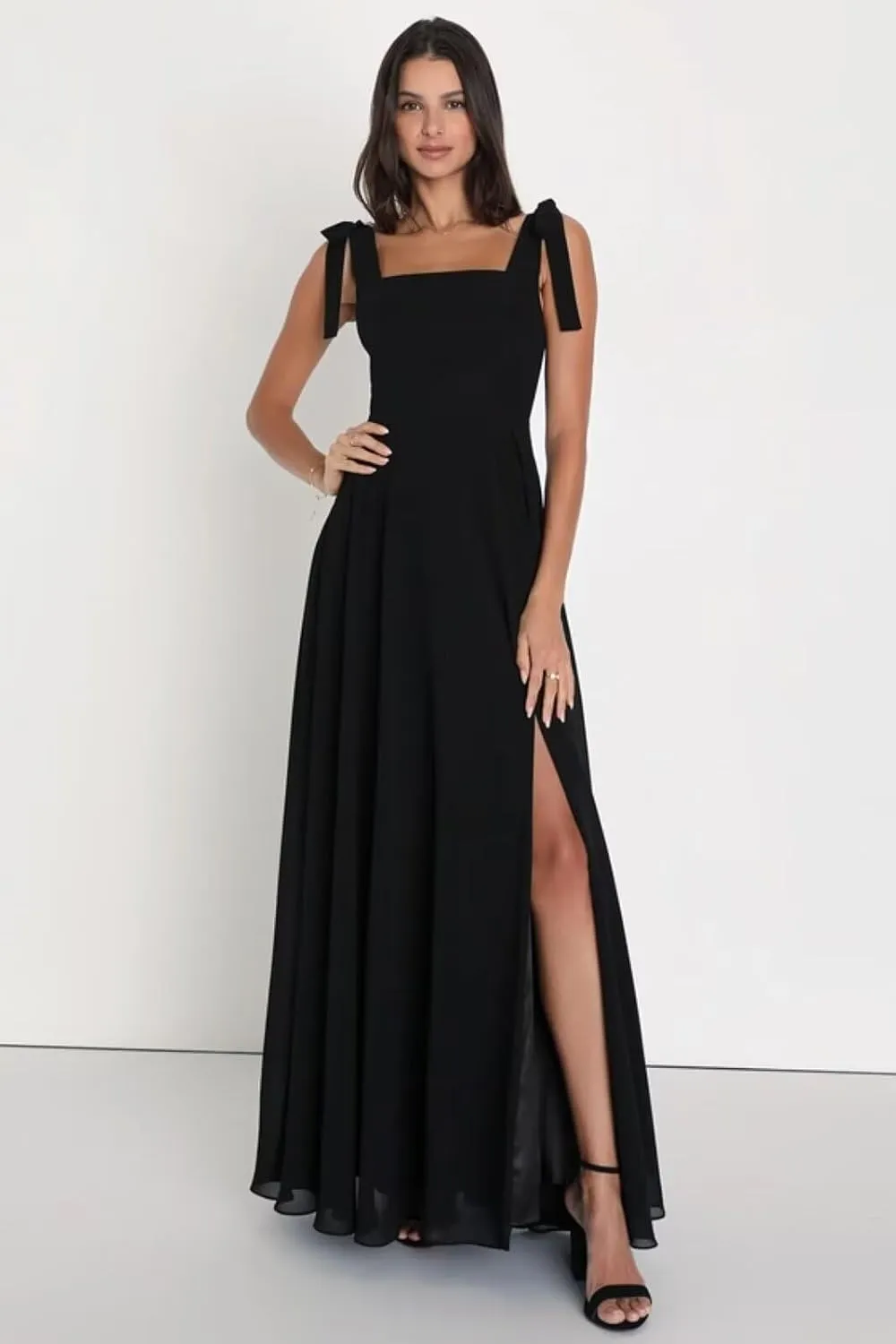 Spaghetti Straps Bridesmaid Dresses for Women Long Chiffon Formal Dresses with Slit