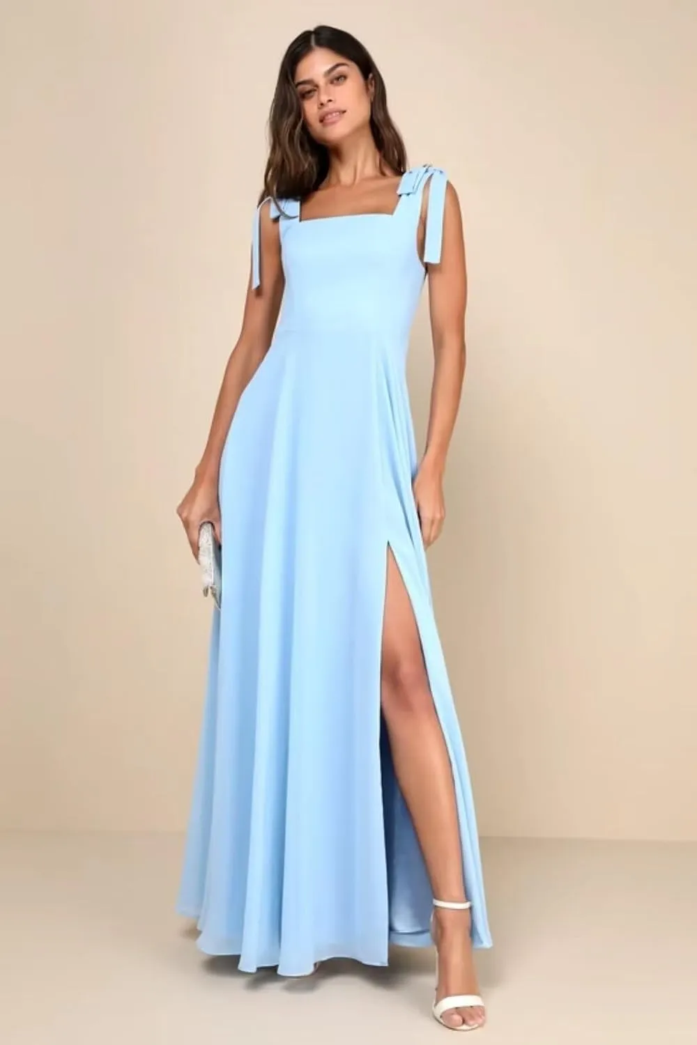 Spaghetti Straps Bridesmaid Dresses for Women Long Chiffon Formal Dresses with Slit
