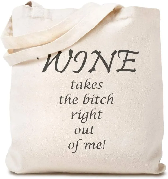 Speedy Pros Canvas Tote Bag for Women Wine Takes The Bitch Right out of Me Funny Drinking Beach Bags for Women