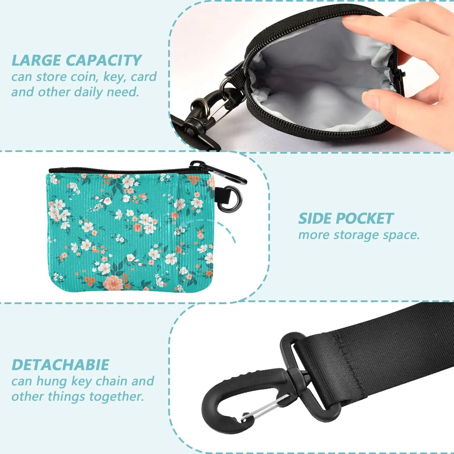 Spring Floral Teal Green Women's Dual Wallets Busniess Card Cases Minimalist Credit Card Wallet Case with Zipper Coin Pocket for Women Men 2 Packs