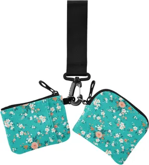 Spring Floral Teal Green Women's Dual Wallets Busniess Card Cases Minimalist Credit Card Wallet Case with Zipper Coin Pocket for Women Men 2 Packs