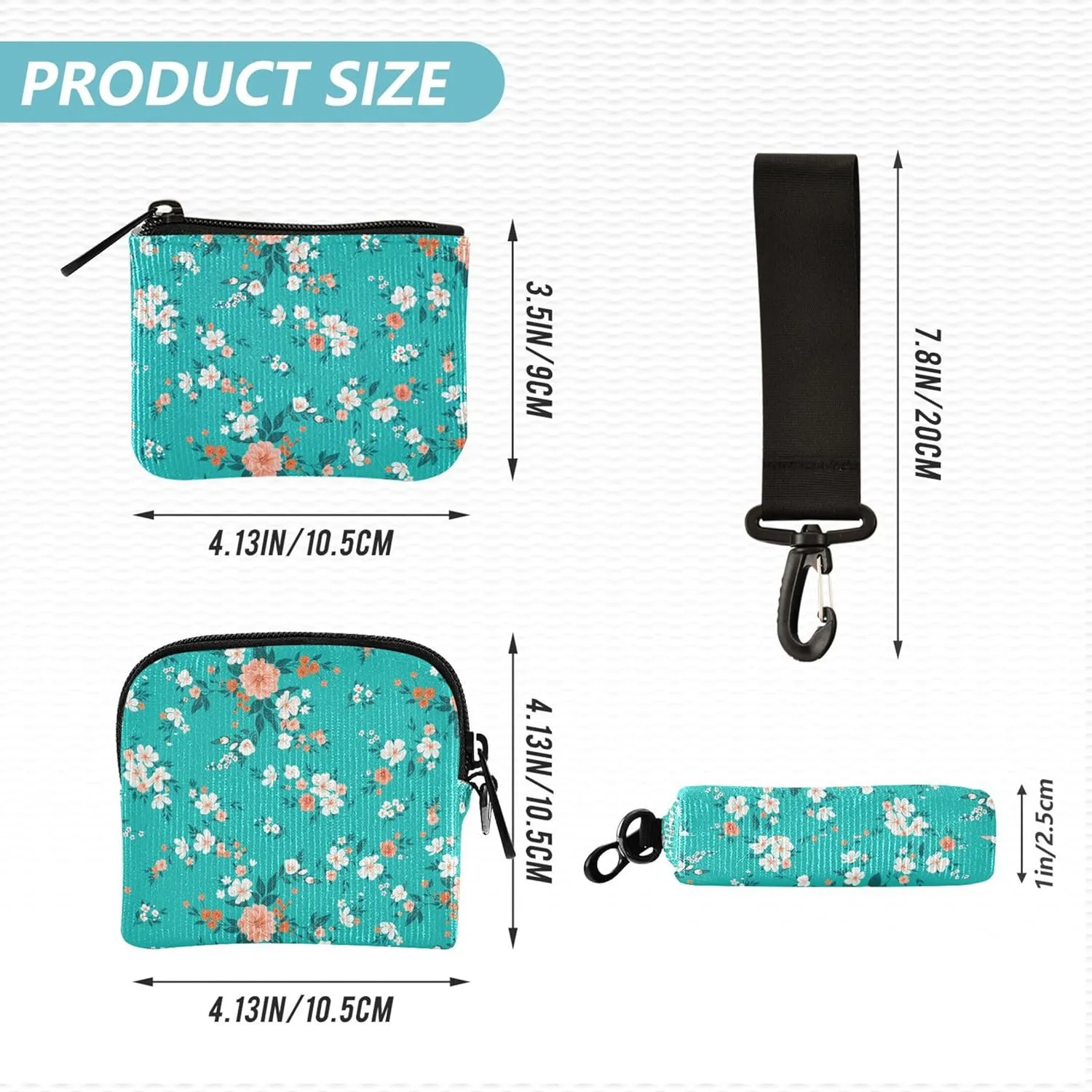 Spring Floral Teal Green Women's Dual Wallets Busniess Card Cases Minimalist Credit Card Wallet Case with Zipper Coin Pocket for Women Men 2 Packs