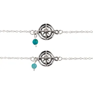 Sterling Silver Compass & Stone Anklet .925 Silver