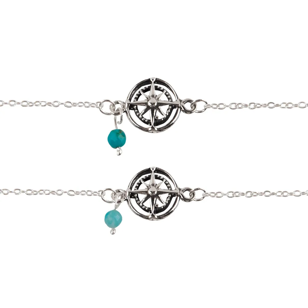 Sterling Silver Compass & Stone Anklet .925 Silver