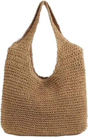 Straw Bag Fashion Rattan Women Shoulder Bags Woven Female Handbags Large Capacity Summer Beach Straw Bags Casual Tote Purses