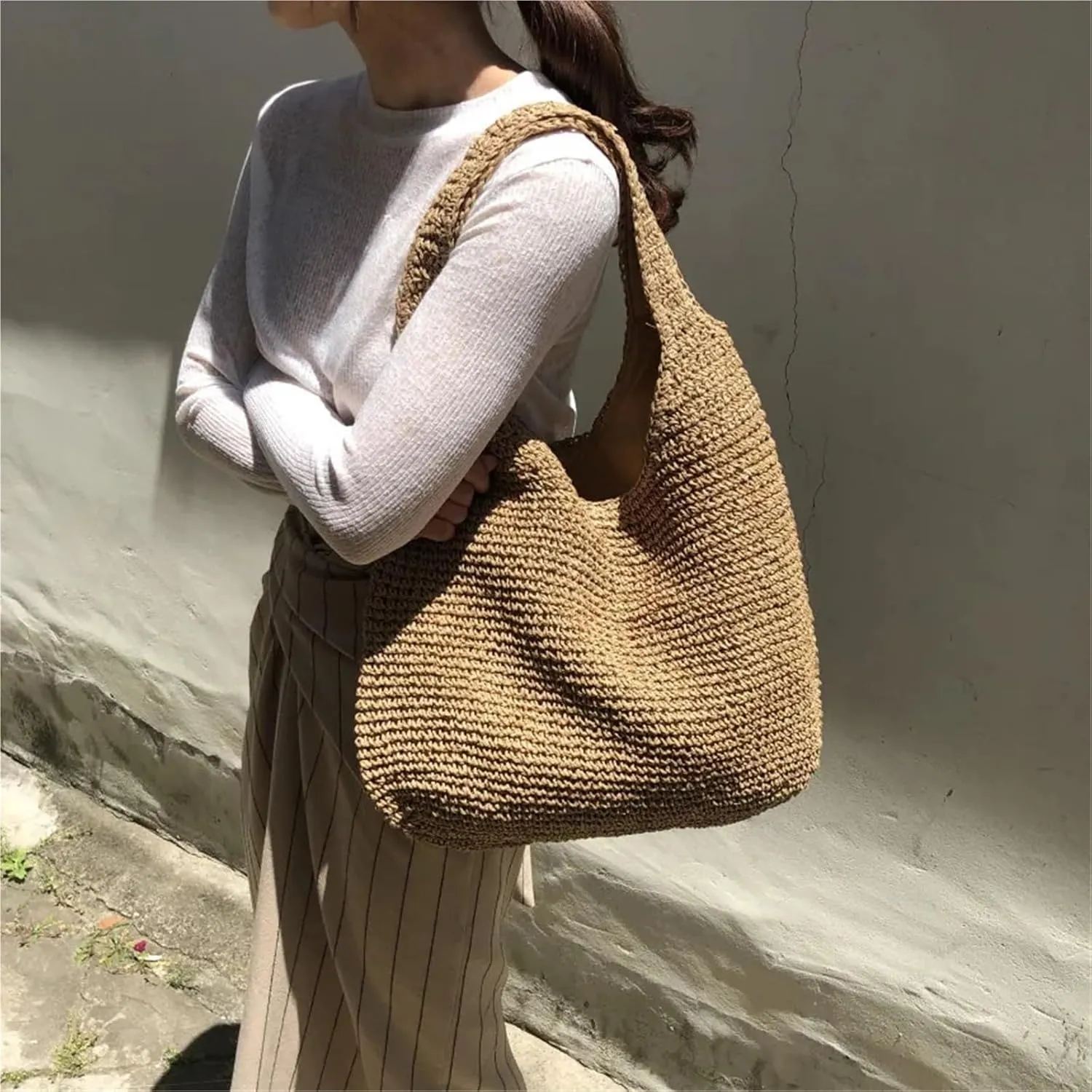 Straw Bag Fashion Rattan Women Shoulder Bags Woven Female Handbags Large Capacity Summer Beach Straw Bags Casual Tote Purses