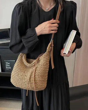 Straw Tote Bag Summer Straw Beach Bags For Women Handwoven Bag Large Capacity Handbag Rattan Purse Hobo Bag