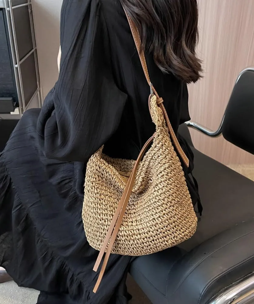 Straw Tote Bag Summer Straw Beach Bags For Women Handwoven Bag Large Capacity Handbag Rattan Purse Hobo Bag