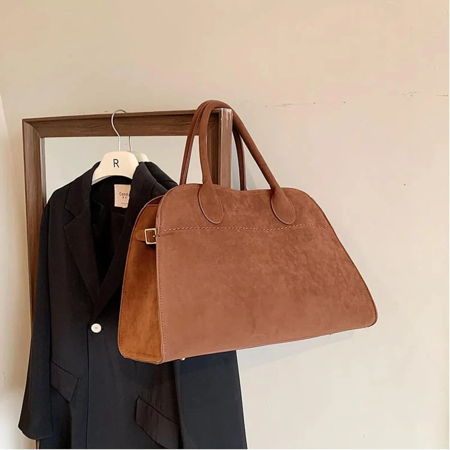 Suede Tote Bag for Women, Womens Purse Slouchy Hobo Handbag Brown Retro Top Handle Bag, Fashion Shoulder Satchel Work Bags