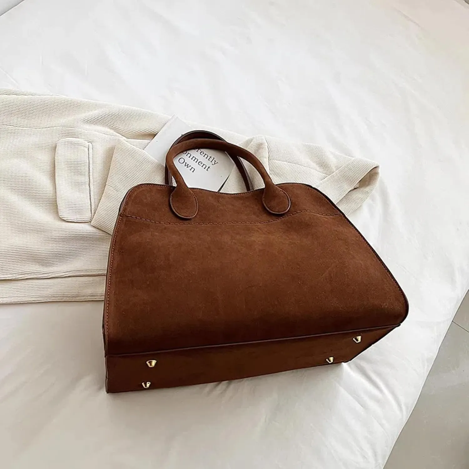 Suede Tote Bag for Women, Womens Purse Slouchy Hobo Handbag Brown Retro Top Handle Bag, Fashion Shoulder Satchel Work Bags