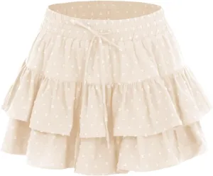 Summer Flowy Shorts for Women Ruffle Skorts Polka Dot Skirts High Waisted Tiered Mini Tennis Skort