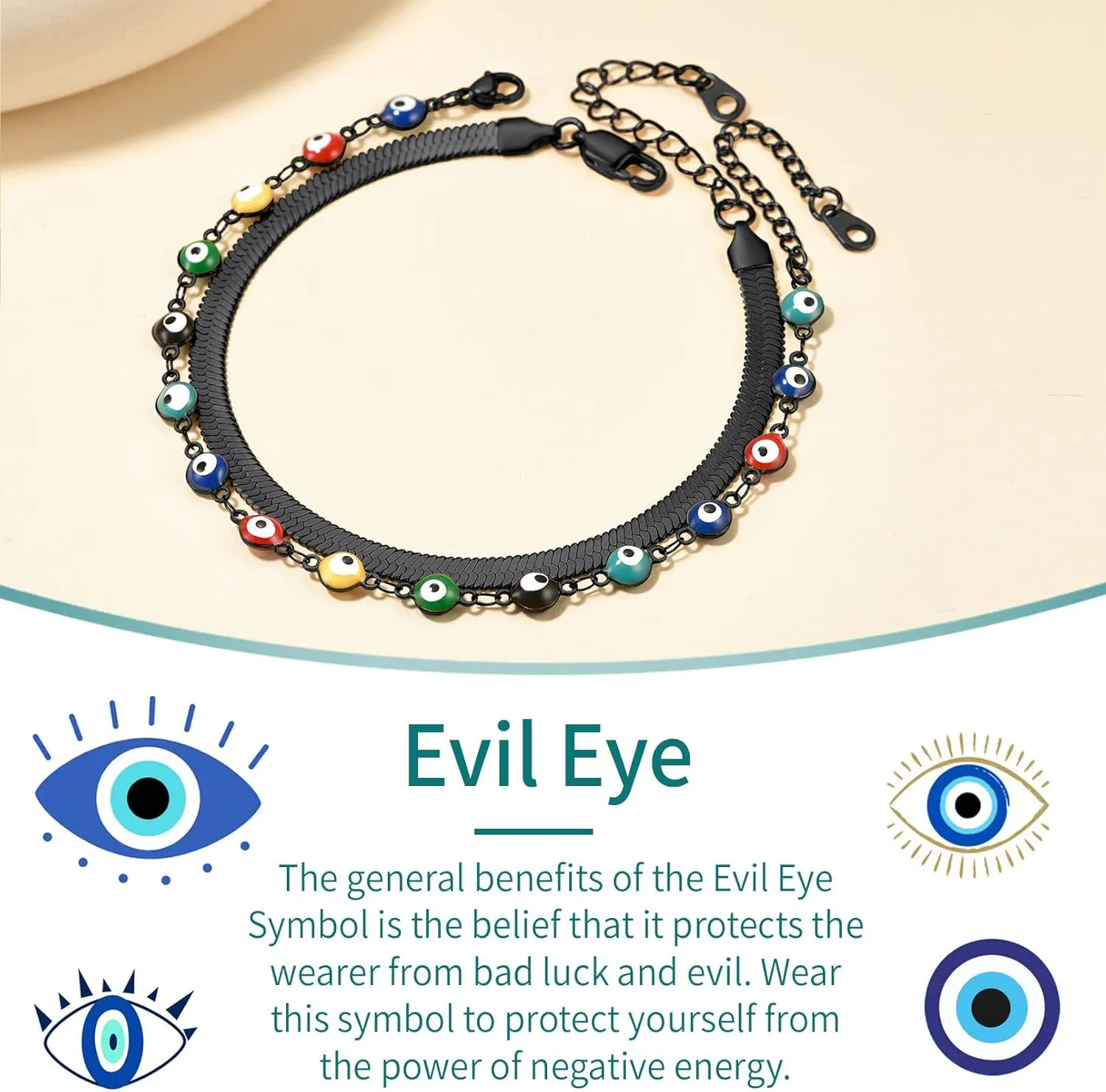 Supcare Evil Eye Anklets for Women,Cuban/Figaro/Mariner/Snake Chain Layered Ankle Bracelet Gifts (with Gift Packing)