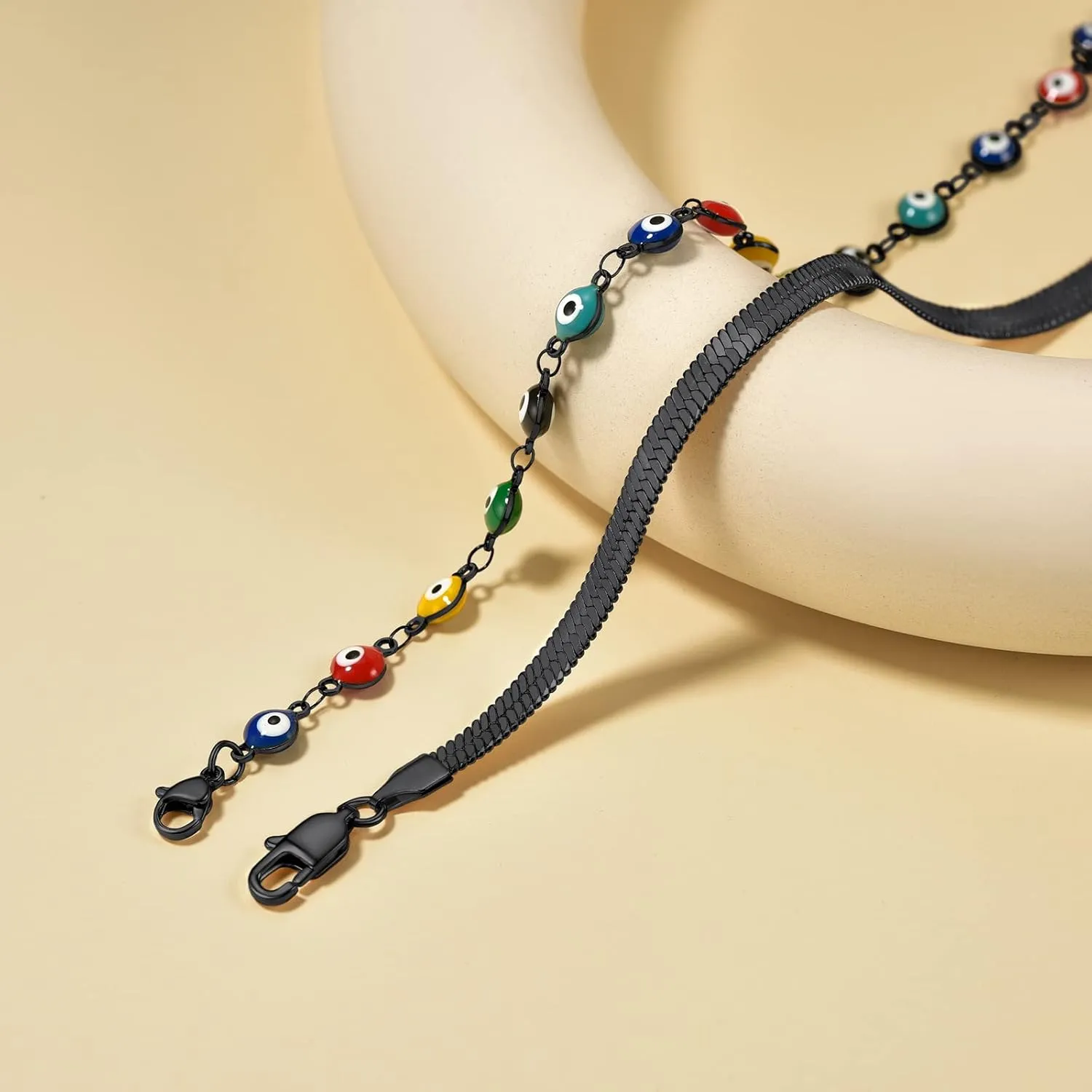 Supcare Evil Eye Anklets for Women,Cuban/Figaro/Mariner/Snake Chain Layered Ankle Bracelet Gifts (with Gift Packing)