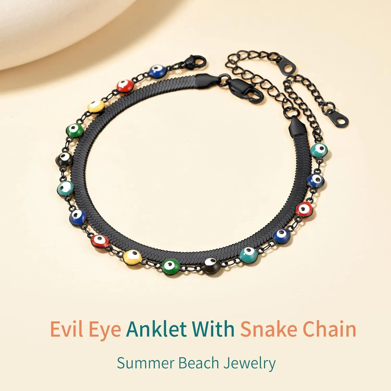 Supcare Evil Eye Anklets for Women,Cuban/Figaro/Mariner/Snake Chain Layered Ankle Bracelet Gifts (with Gift Packing)